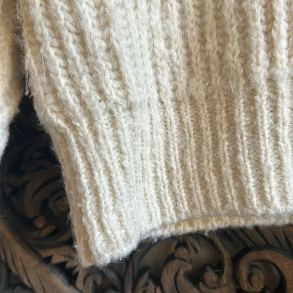 Sandro Paris Cream Ribbed wool alpaca blend sweater Small? - Picture 2 of 6